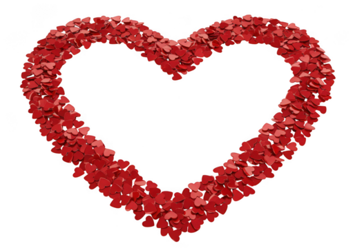 A large heart shape formed by many small red hearts isolated on transparent background