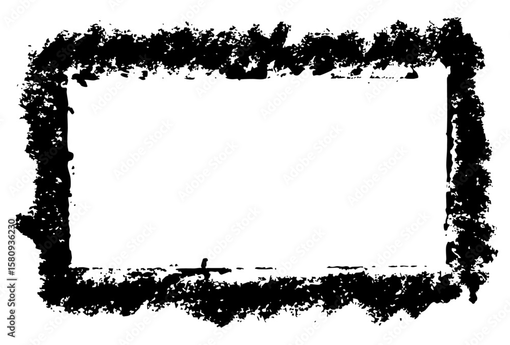 Poster distressed rectangular ink frame with splattered texture and bold edges. vector illustration for mod