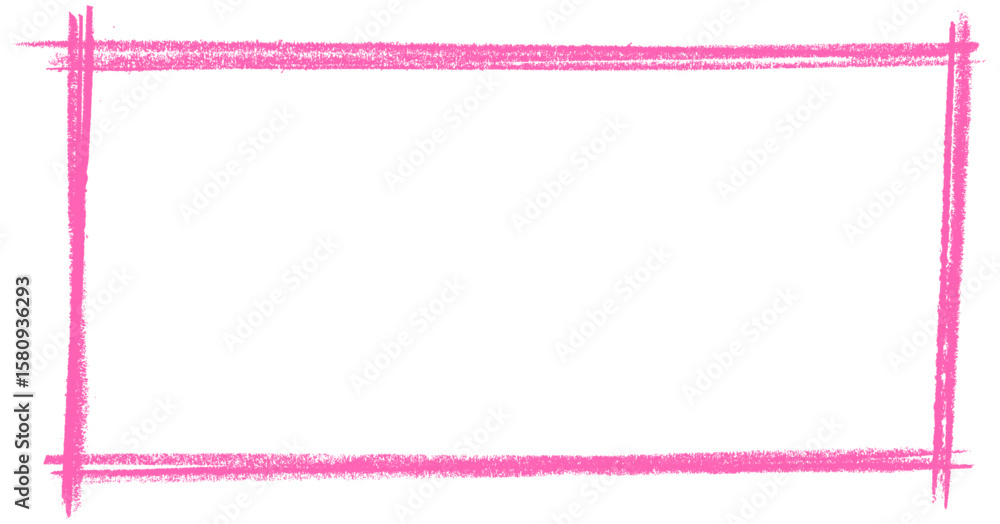 Poster bright pink rectangular border created with crayon texture and rough edges. vector illustration for 