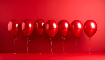 Shiny red balloons in a row