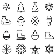 Naklejka premium Winter Icon Set, Snow, Holiday, Weather & Christmas Line Icons in Minimal Style