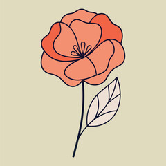 Floral poppy vector illustration design featuring a red blossom, perfect for summer or spring nature patterns and vintage-inspired art