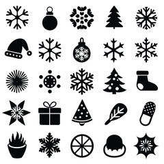 Winter Icon Set, Snow, Holiday, Weather & Christmas Line Icons in Minimal Style