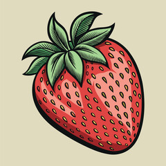 A vibrant, ripe red strawberry vector illustration, perfect for highlighting fresh, sweet fruit and healthy summer desserts