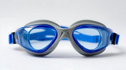 High-quality swimming goggles in blue with gray frame shown on plain white surface. Ideal for beach gear, athlete kits, and kids swim safety.