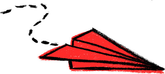 Flying Paper Plane Crayon Chalk Drawing PNG Transparent