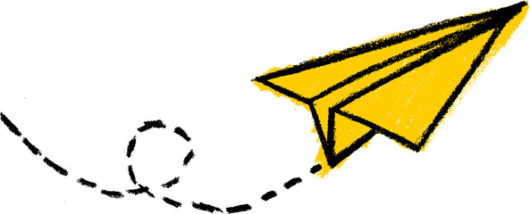 Flying Paper Plane Crayon Chalk Drawing PNG Transparent