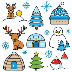 Fototapeta premium Winter Icon Set, Snow, Holiday, Weather & Christmas Line Icons in Minimal Style