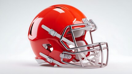 Fototapeta premium Isolated football helmet with face guard shown on white surface. Great for training visuals, match graphics, and school team promotions.