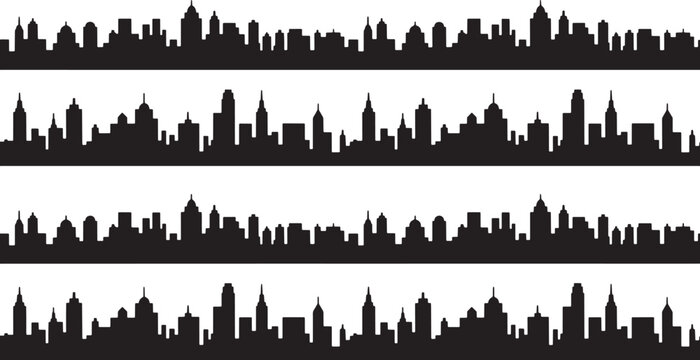 Set of Modern Cityscape Silhouettes, Urban Architecture Collection