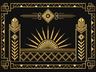 An elegant vintage gold frame, adorned with a geometric mosaic pattern, offers a luxurious vector illustration perfect for old-world architectural decoration or card and label designs