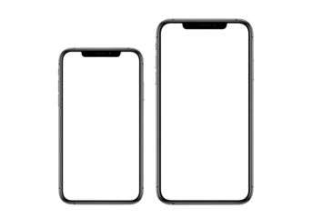Two smartphones, large and small, with blank screens for mockup. Isolated on transparent background, png