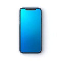 Modern smartphone with bright blue screen placed on clean white background. Perfect for tech ads, app mockups, and digital product visuals.