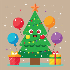 Abstract vector Christmas tree illustration with festive ornaments for a merry holiday celebration