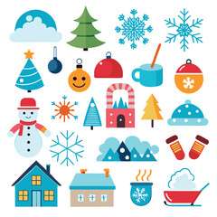 Winter Icon Set, Snow, Holiday, Weather & Christmas Line Icons in Minimal Style