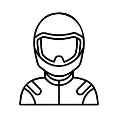 Outline a racing driver wearing a helmet protective gear on goggles