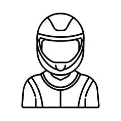 Outline a motorcycle racer wearing a helmet racing suit on vector