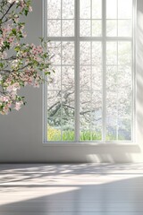 Bright Empty Modern Room with Spring Landscape View