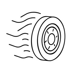 Tire rolling with motion lines on a graphic wheel speed