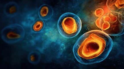 Glowing molecular structures of fat cells against a cosmic background, representing dietary impact.