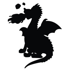 Cute cartoon hand drawn vector dragon silhouette.