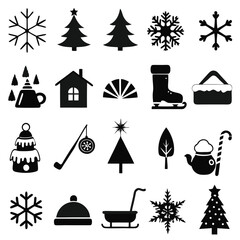 Winter Icon Set, Snow, Holiday, Weather & Christmas Line Icons in Minimal Style
