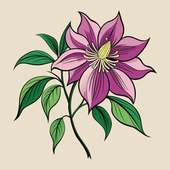 Lily floral vector illustration with leaves, perfect for nature-inspired summer and spring designs, patterns, and elegant botanical art