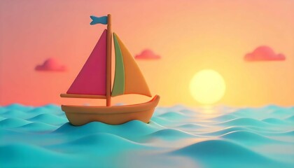 Naklejka premium Cartoon Sailboat in Varied Weather Scenes