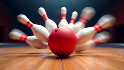 Bowling ball and pins