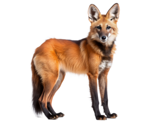 Maned wolf standing profile view on transparent background isolated on transparent background