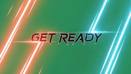 Dynamic get ready animation with vibrant neon lights and a green screen background, perfect for adding excitement to your content creation. - Powered by Adobe
