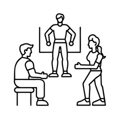 Line three people in a presentation setting with a presenter two observers woman