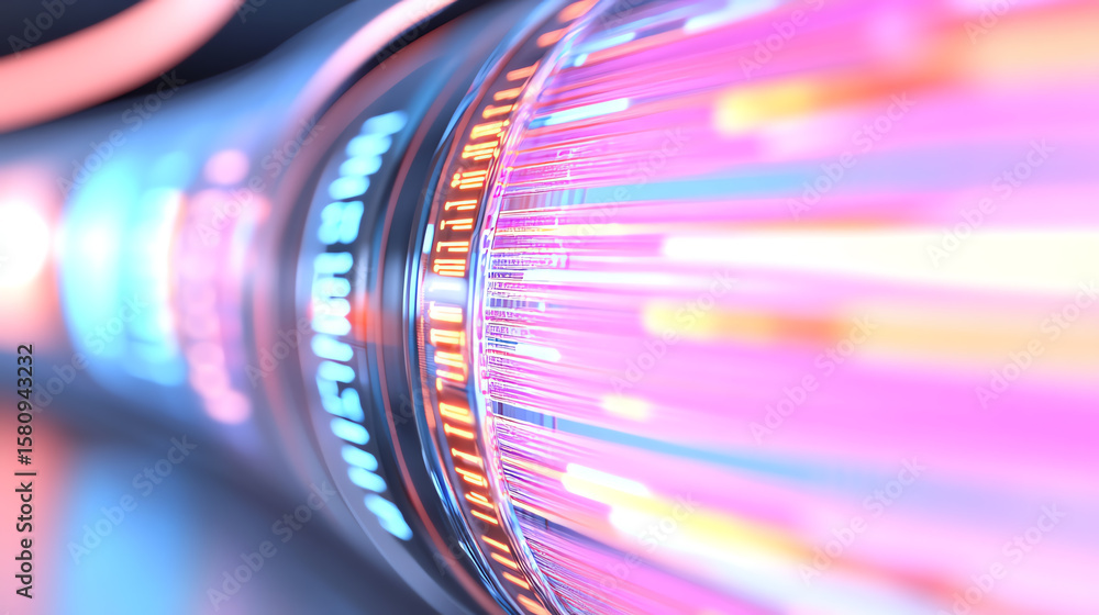 Poster a close-up of a vibrant and colorful data visualization device, showcasing dynamic light patterns an