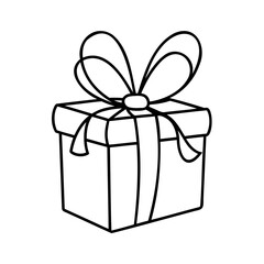 Outline gift box with ribbon bow on isolated present