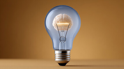 A close-up view of a glowing light bulb, symbolizing innovation, creativity, and bright ideas against a warm background.