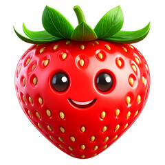 Obraz premium Angled View of Smiling Strawberry Character with Glossy Eyes and Green Leaf Cap, PNG Cutout