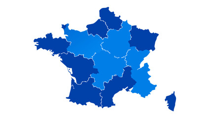 Obraz premium Blue Toned Map of France with Regions Outlined in White