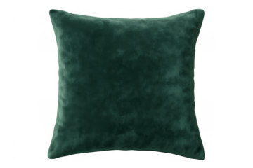 Dark green velvet cushion resting on transparent surface, highlighting luxurious texture and sophisticated home styling potential