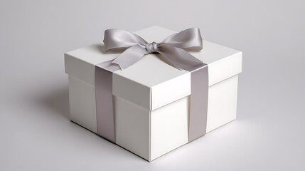 White square gift box shown clearly on flat white surface. Ideal for birthday graphics, luxury packaging visuals, and event styling.