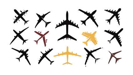 Minimalist airplane silhouette icon vector isolated on white background, perfect for travel apps, aviation infographics, airline branding, and flight booking interfaces