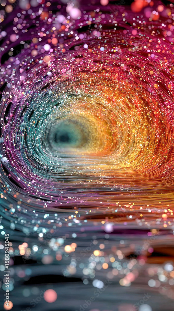 Poster vibrant abstract tunnel glowing with orange and blue bokeh lights, creating a mesmerizing sense of d
