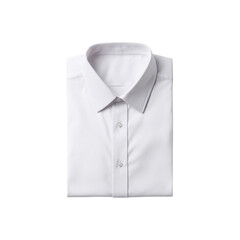 Elegant white dress shirt with structured collar and minimal front button, folded neatly for a polished look on transparent background
