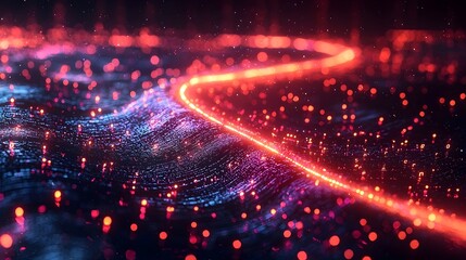 Futuristic neon timeline graph illuminating the cosmos