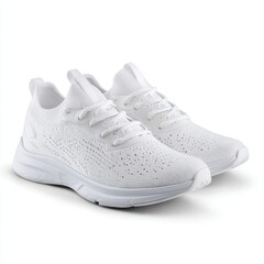 A white pair of shoes with a white sole