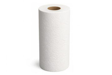 White paper towel roll standing on transparent background