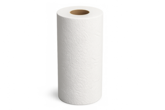 White paper towel roll standing on transparent background - Powered by Adobe