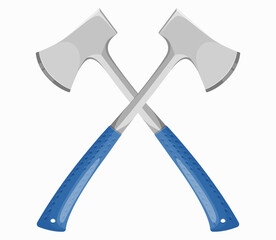 Crossed camping ax isolated on a white background. Vector illustration of an axe in a flat style. Tool for working on wood. Carpenter's Symbol