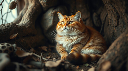 Fat cat in a mystic, enchanting environment, natural earth tones, browns, beiges, muted colors, gentle color contrasts, dreamlike atmosphere..jpg