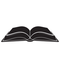 Open book illustration in black and white, book outline, vector graphic element