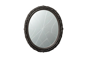 Ornate oval mirror with a shattered reflective surface